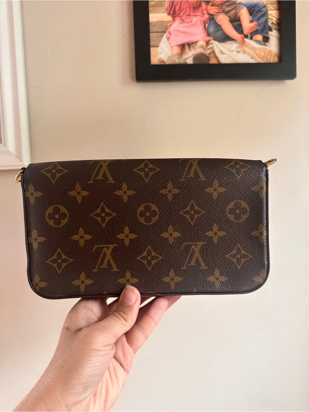 Louis Vuitton Brown Monogram Canvas Crossbody Pochette with Fuchsia Insert